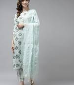 Green printed cotton ethnic-kurtis