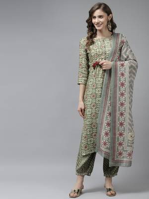 Olive printed art silk ethnic-kurtis 1