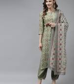 Olive printed art silk ethnic-kurtis