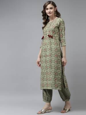 Olive printed art silk ethnic-kurtis 2