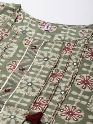 Olive printed art silk ethnic-kurtis 4
