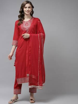 Red embroidered cotton ethnic-kurtis 1
