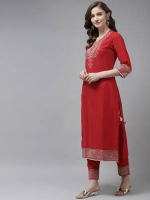 Red embroidered cotton ethnic-kurtis 2