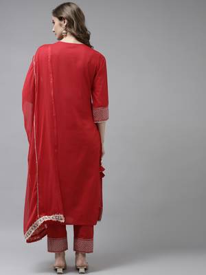 Red embroidered cotton ethnic-kurtis 3