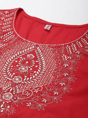 Red embroidered cotton ethnic-kurtis 4