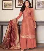 Dark Peach Silk Blend Pakistani Salwar Kameez