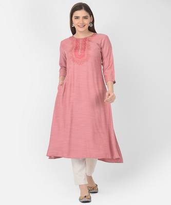 Span Pink Embroidered A-line Kurta 1