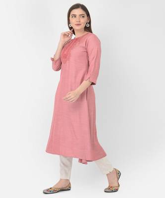 Span Pink Embroidered A-line Kurta 3