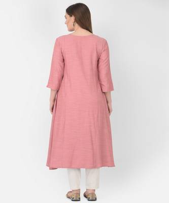 Span Pink Embroidered A-line Kurta 4