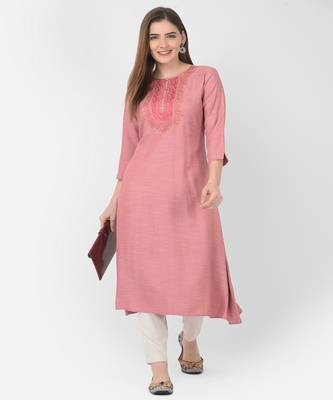 Span Pink Embroidered A-line Kurta 6