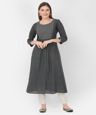 Span Grey Embroidered A-line Kurta 1