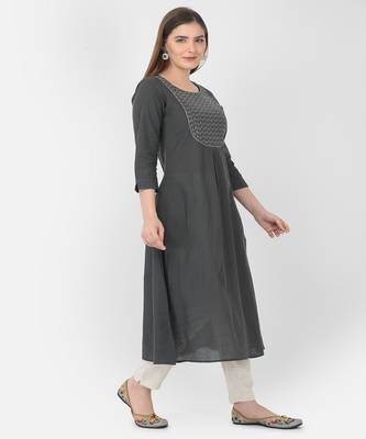 Span Grey Embroidered A-line Kurta 2