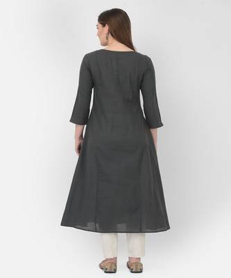 Span Grey Embroidered A-line Kurta 4