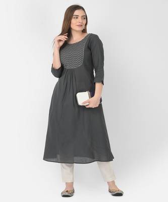 Span Grey Embroidered A-line Kurta 6