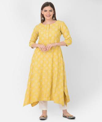 Span Yellow Printed A-line Kurta 1