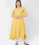 Span Yellow Printed A-line Kurta
