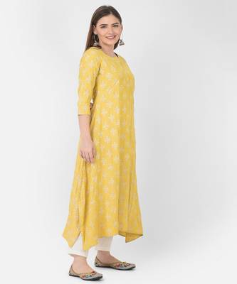 Span Yellow Printed A-line Kurta 2