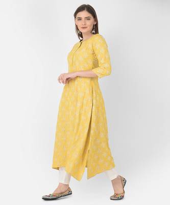 Span Yellow Printed A-line Kurta 3