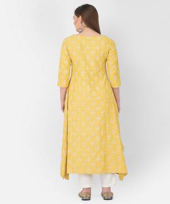 Span Yellow Printed A-line Kurta 4