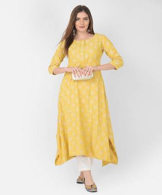 Span Yellow Printed A-line Kurta 6
