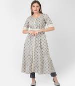 Span Off White Printed A-line Kurta