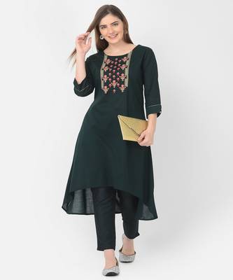 Span Green Embroidered A-line Kurta 1