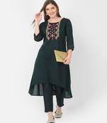 Span Green Embroidered A-line Kurta