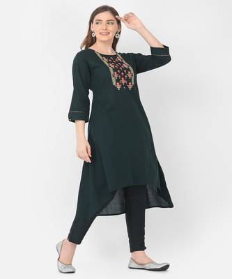 Span Green Embroidered A-line Kurta 3