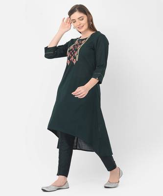 Span Green Embroidered A-line Kurta 4