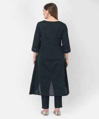 Span Green Embroidered A-line Kurta 5