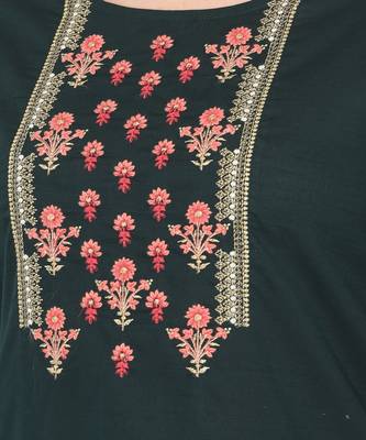 Span Green Embroidered A-line Kurta 6