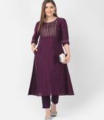 Span Purple Embroidered A-line Kurta