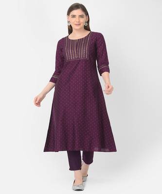 Span Purple Embroidered A-line Kurta 2