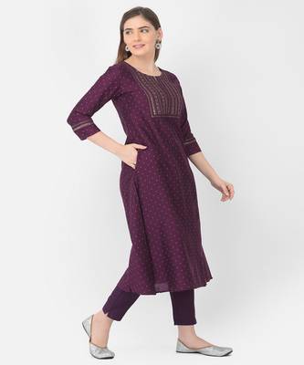 Span Purple Embroidered A-line Kurta 3