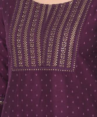 Span Purple Embroidered A-line Kurta 6