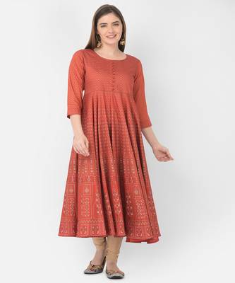 Span Red Printed Flaired Kurta 1