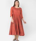 Span Red Printed Flaired Kurta