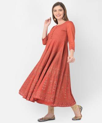 Span Red Printed Flaired Kurta 3