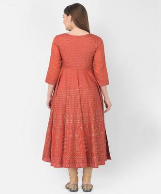 Span Red Printed Flaired Kurta 4
