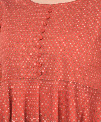 Span Red Printed Flaired Kurta 5