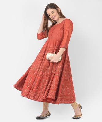 Span Red Printed Flaired Kurta 6