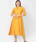 Span Yellow Printed A-line Kurta