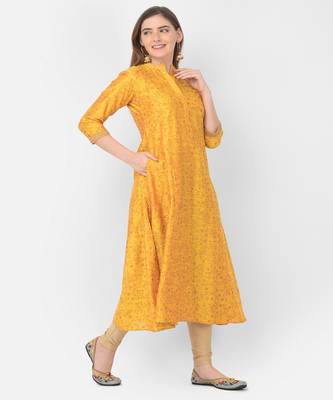 Span Yellow Printed A-line Kurta 2