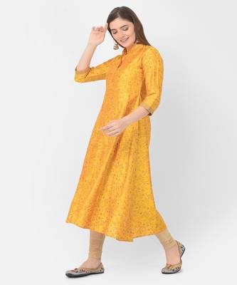 Span Yellow Printed A-line Kurta 3