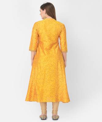 Span Yellow Printed A-line Kurta 4