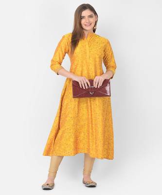 Span Yellow Printed A-line Kurta 6