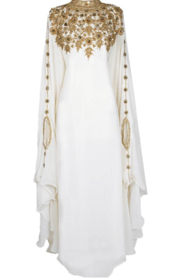 Sale !! Moroccan Islamic Off White Kaftan Beach Fancy Modern Floor Length Bell Sleeve For Women Dress 1