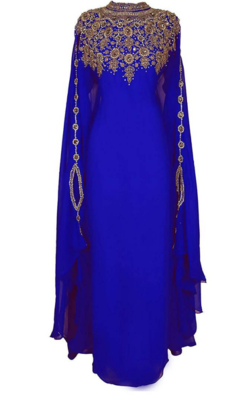 Sale !! Moroccan Islamic Blue Kaftan Beach Fancy Modern Floor Length Bell Sleeve For Women Dress 1