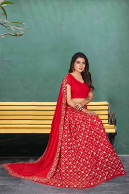 Fabulous Georgette Red Embroidery Sequence Bridal Lehenga Choli 2