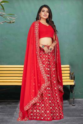 Fabulous Georgette Red Embroidery Sequence Bridal Lehenga Choli 3